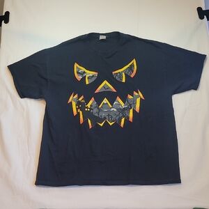 Halloween T-Shirt Black Men's Graphic Tee Jack-O’-Lantern Haunted House Size 2XL